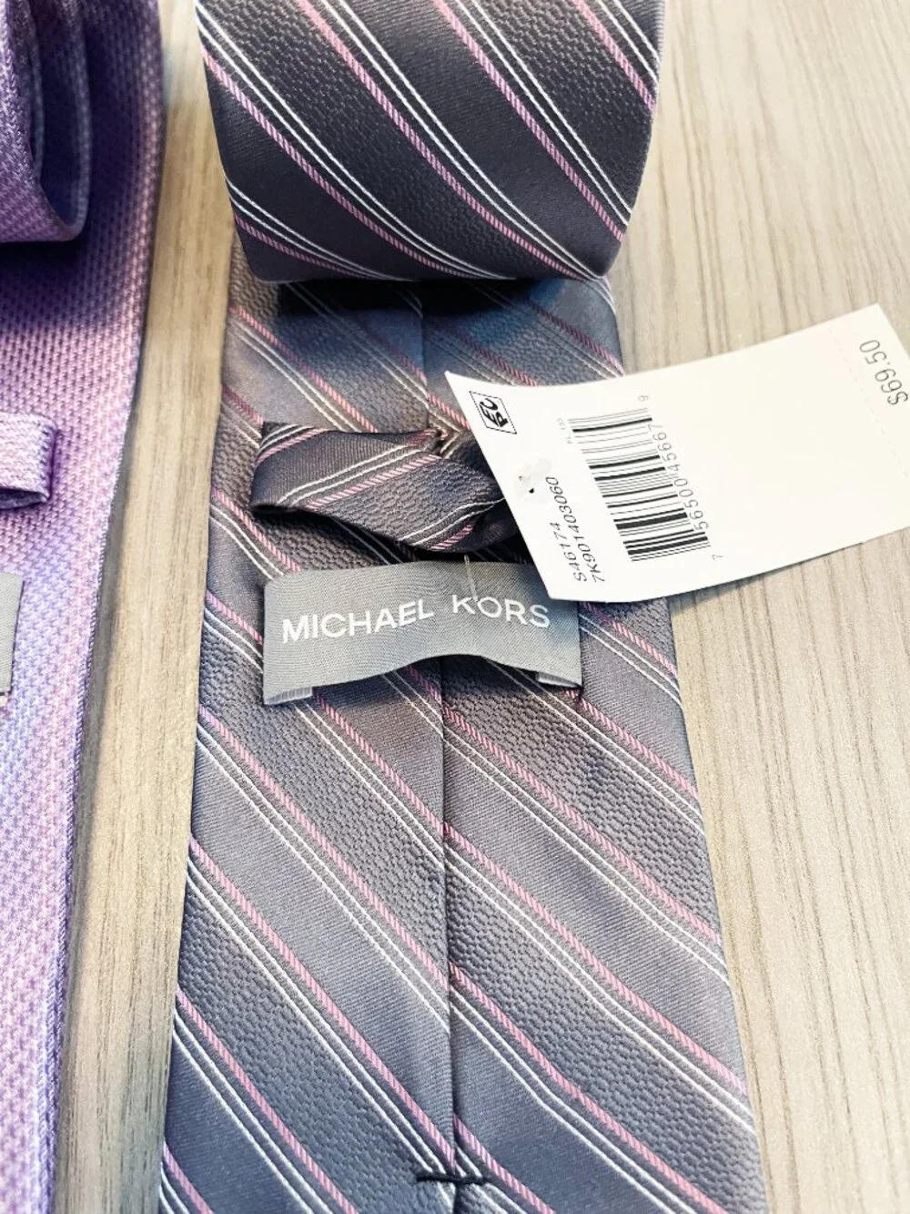 Michael Kors Lot of 2 100% Silk Ties Purple Gray Pink NWT Wedding Preppy Office